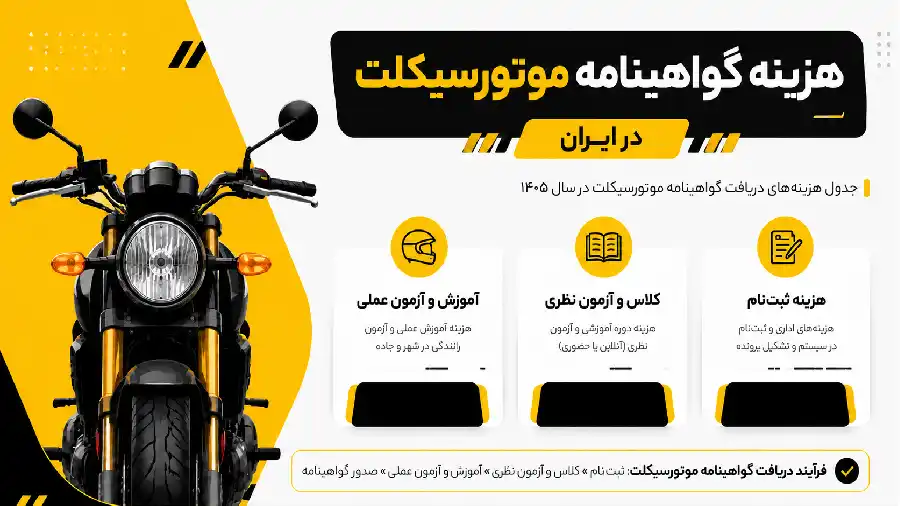 هزینه گواهینامه موتور 1405 چقدر است؟ بررسی کامل قیمت، مدارک و مدت زمان دریافت