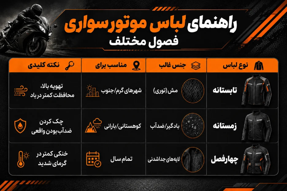 راهنمای لباس موتور سواری فصول مختلف