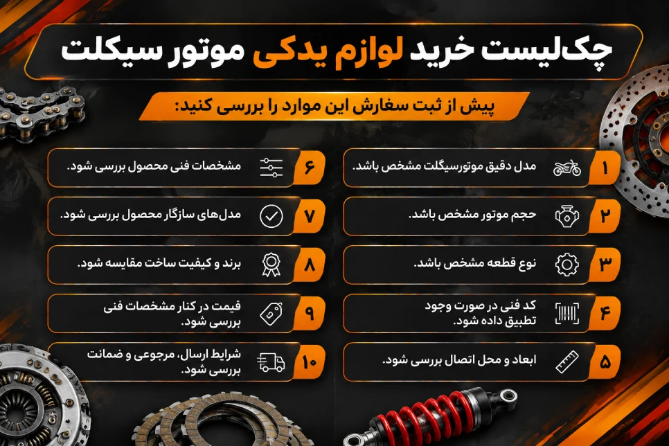 چک‌لیست خرید قطعات یدکی موتورسیکلت